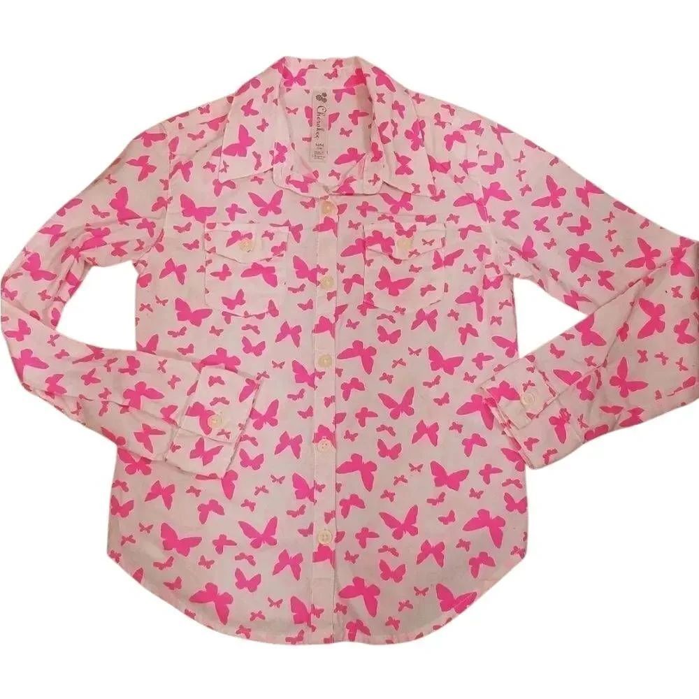 Cherokee Buttondown butterfly shirt M 7/8